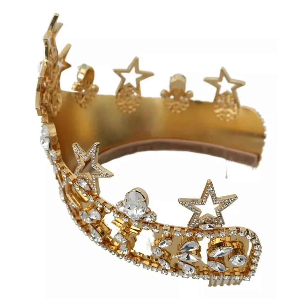 Dolce & Gabbana Gold Crystal Star STRASS Crown Logo Tiara Diadem Womens - Picture 4 of 9